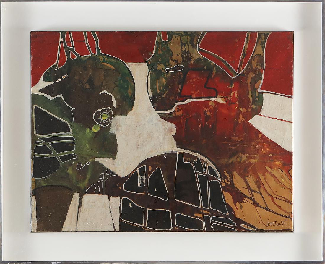 GIANNI BERTINI Explosion.: Explosion. 1951. Mixed media on canvas paper. Cm 65,00 x 50,00. Signature and year lower right. At the back: signature, year. Studio Santandrea Milano, label; Archive Gianni Bertini label. Gianni Bert