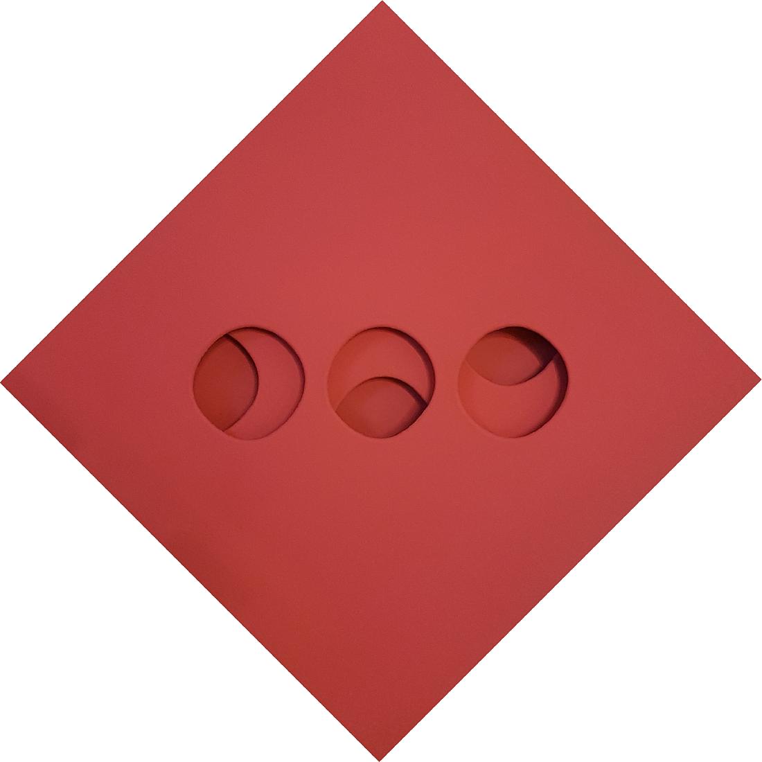 PAOLO SCHEGGI Curved insurface from red + white.: Curved insurface from red + white. 1966. Acrylic on sovrapposed canvases. Cm 50,00 x 50,00 x 5,50. At the back of the title, signature and year. Publications: Francesca Pola, Paolo Scheggi, The Humani