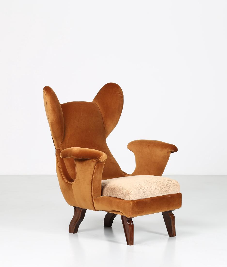 RENZO ZAVANELLA  Attrib. Wood and woven armchair, (1 of 6)
