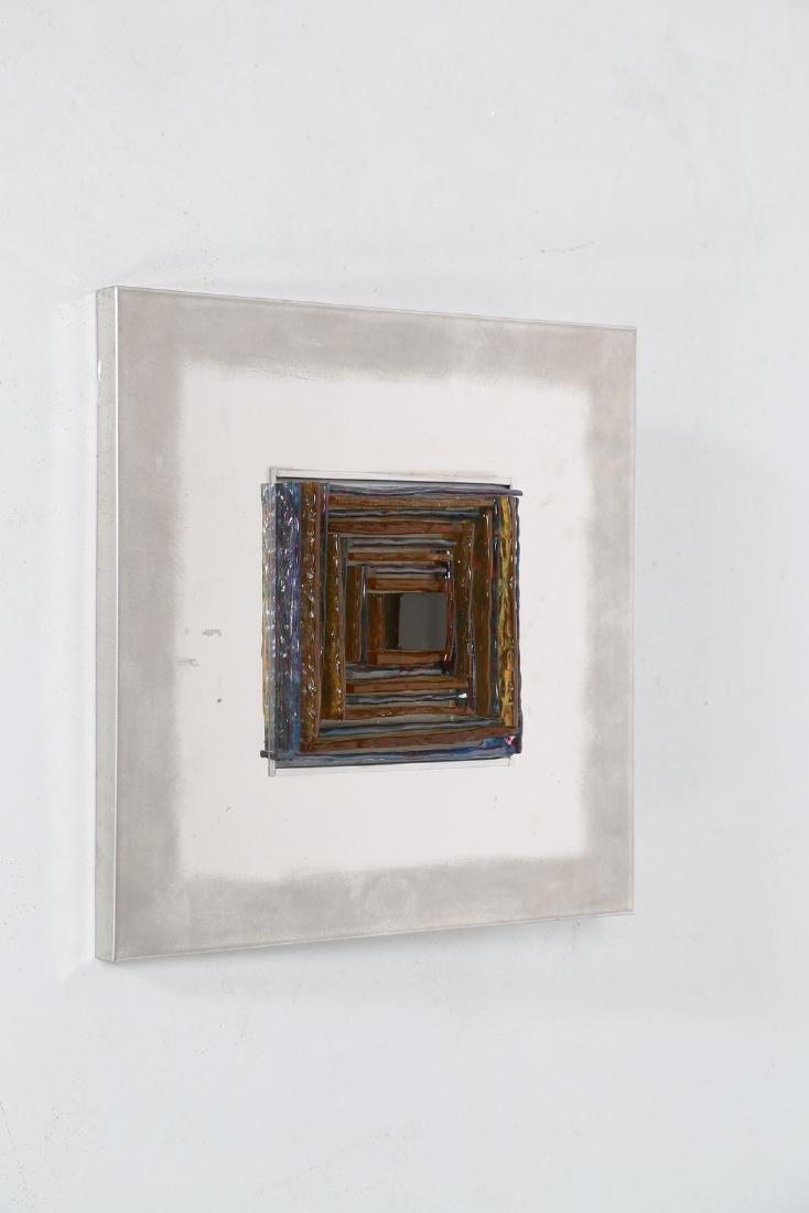 ANGELO BROTTO Steel and glass bright panel, for: Steel and glass bright panel, for Esperia, 70â€™s, There is the label.. . Cm 45,00 x 45,00 x 11,00.