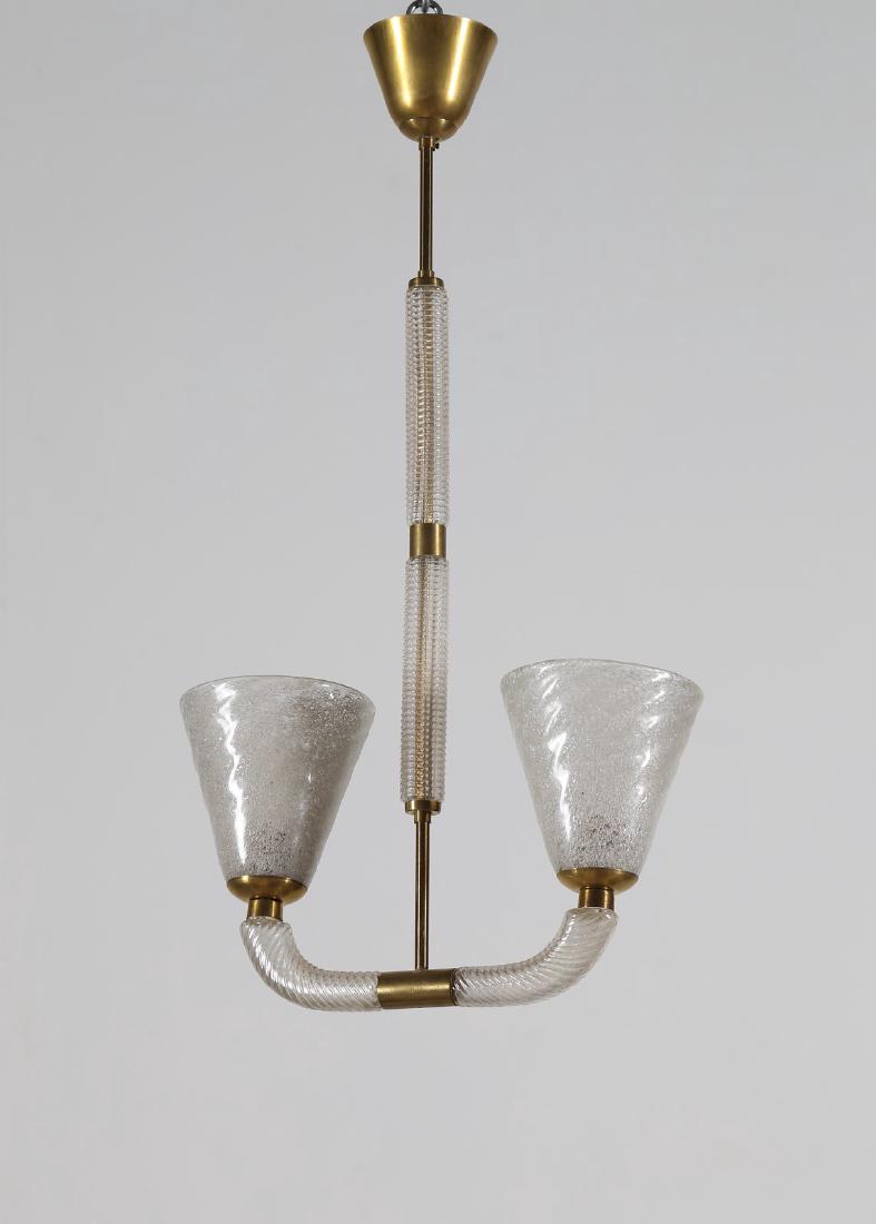 BAROVIER & TOSO Brass and dew glass suspension lamp,: Brass and dew glass suspension lamp, Murano, 50â€™s.. . Cm 40,00 x 75,00 x 15,00.