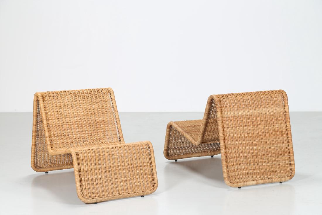 TITO AGNOLI Pair of iron and wickerâ€™s tube armchairs, (1 of 4)