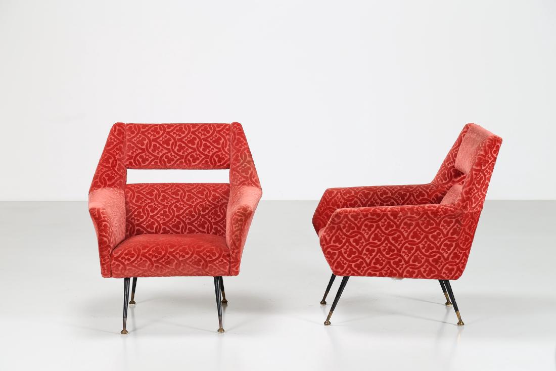 GIGI RADICE Pair of lacquered metal, brass and woven: Pair of lacquered metal, brass and woven armchairs for Minotti, 50â€™s.. . Cm 70,00 x 80,00 x 76,00.