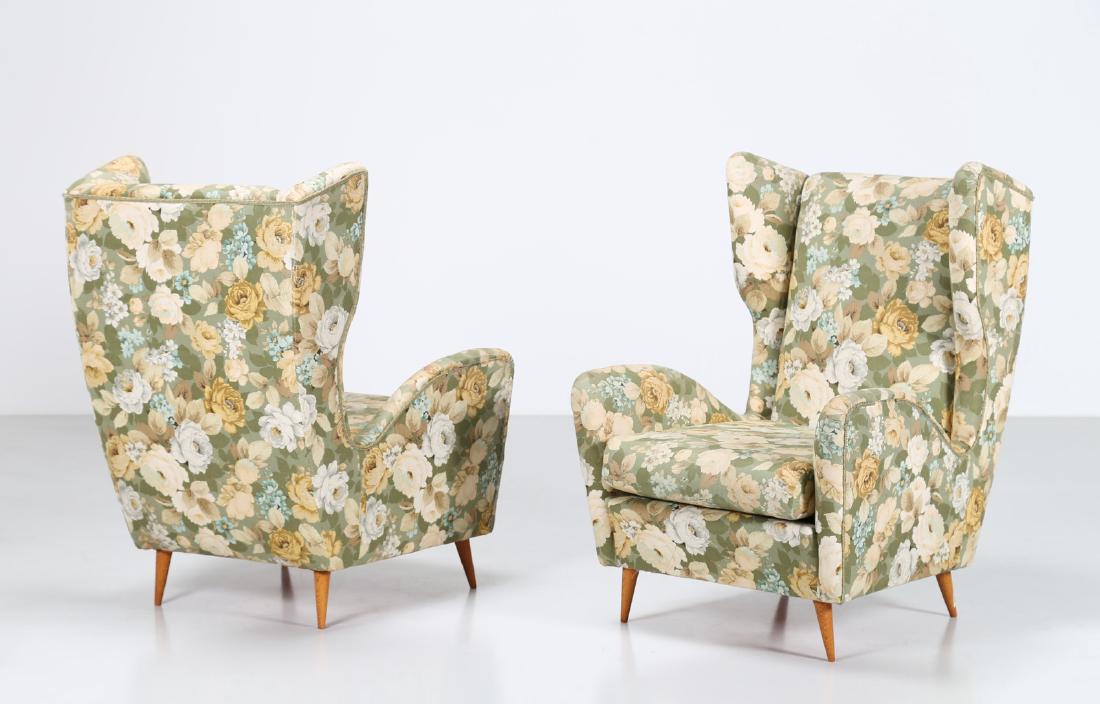 GIO' PONTI Attrib. Pair of wood and original woven (1 of 7)