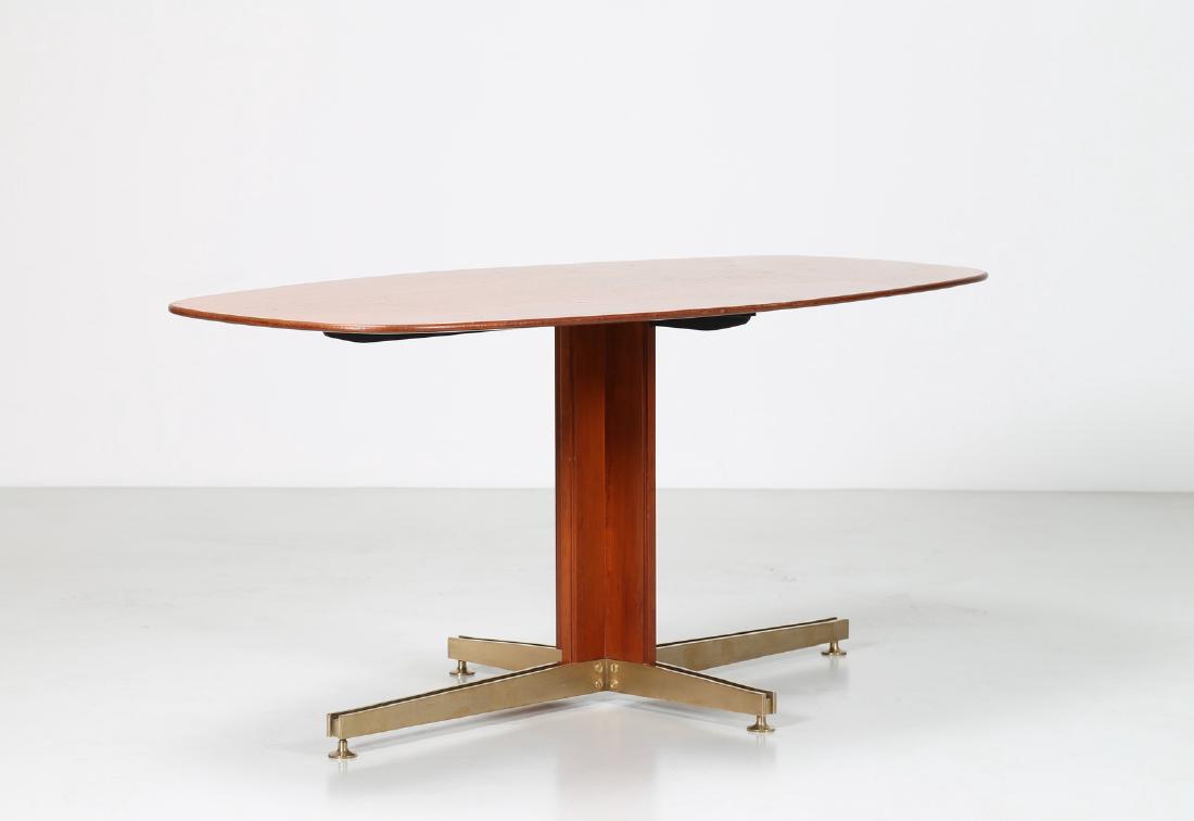 MANIFATTURA ITALIANA  Teak table with brass cross base, (1 of 5)
