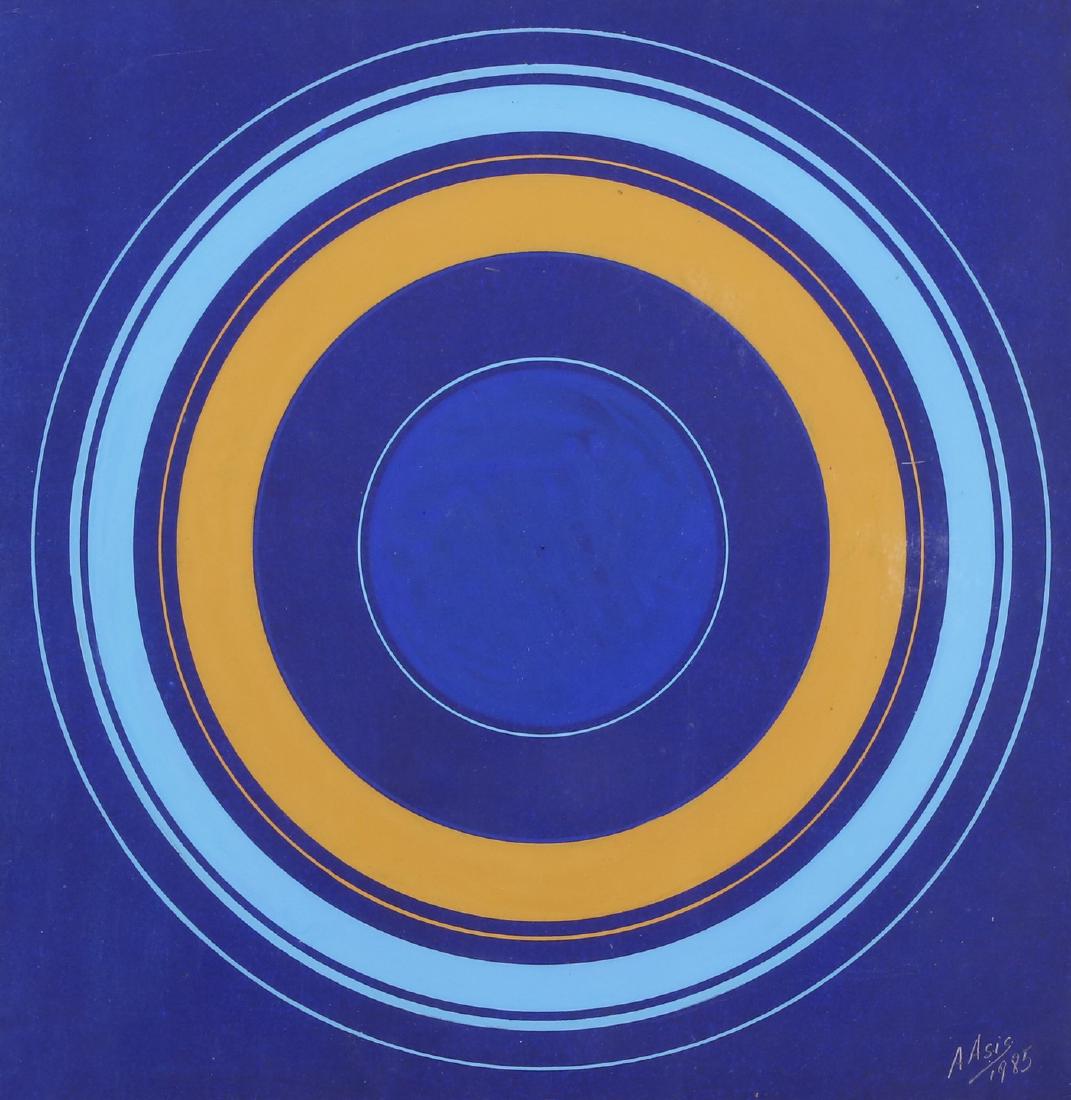 ANTONIO ASIS Concentric circles n.1002.: Concentric circles n.1002. 1985. Acrylic on cardboard. Cm 24,00 x 24,00. Signature and year lower right. At the back Arte Struktura, Milan and artistâ€™s labels. Frame present