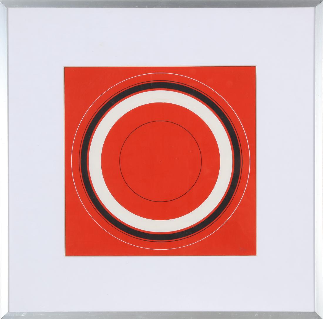 ANTONIO ASIS Concentric circles n.1004.: Concentric circles n.1004. 1985. Acrylic on card. Cm 24,00 x 24,00. Signature and year lower right. At the back Arte Struktura, Milan and artistâ€™s labels. Frame present