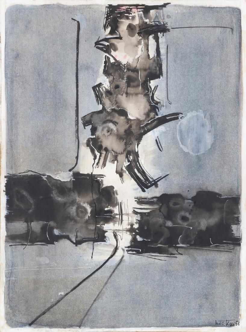 GIANNI BERTINI Untitled.: Untitled. 1956. Mixed media on paper mounted on canvas . Cm 44,50 x 60,00. Signed and dated lower right.