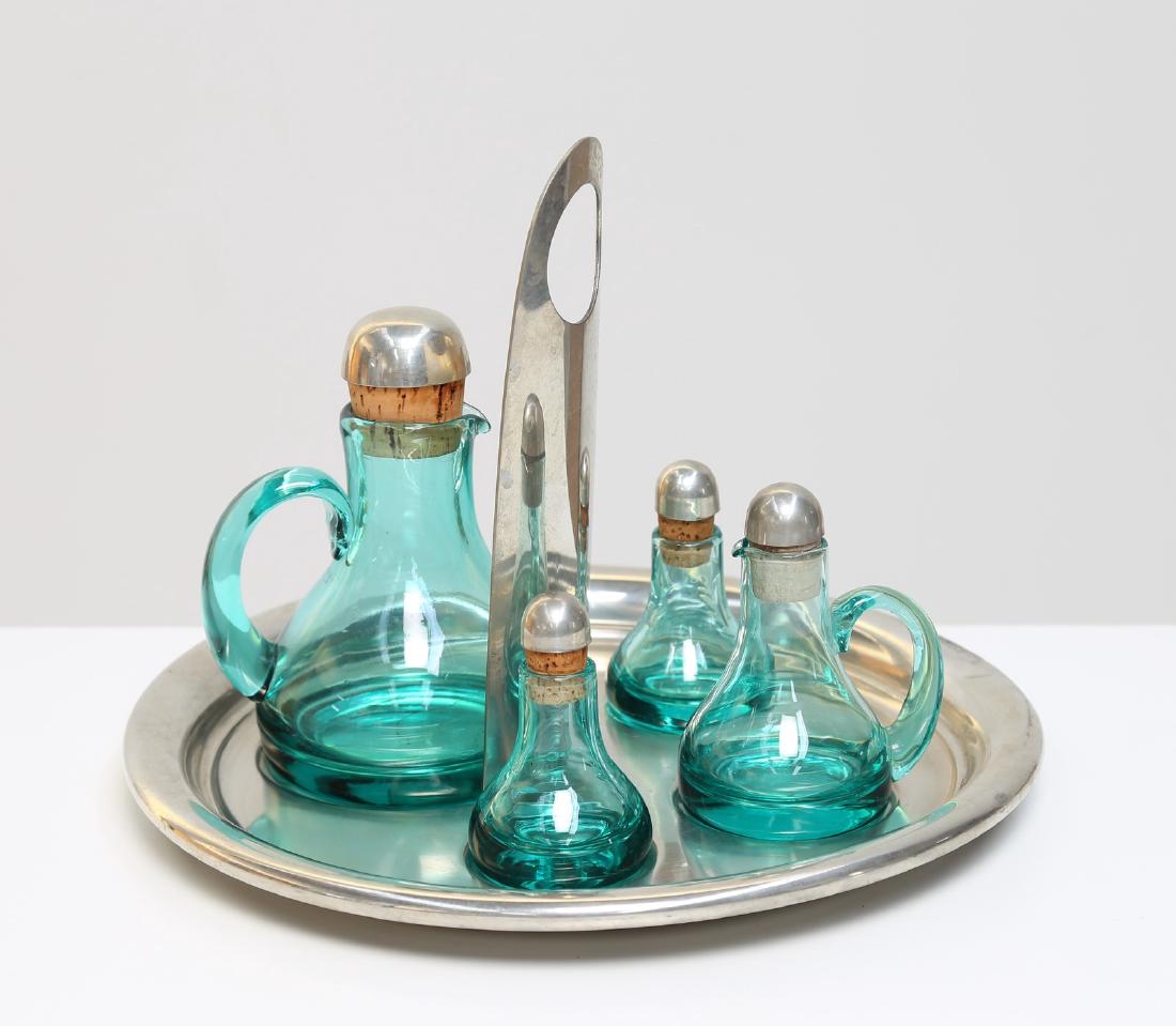 TAPIO WIRKKALA Set olio sale aceto in vetro e peltro, (1 of 2)