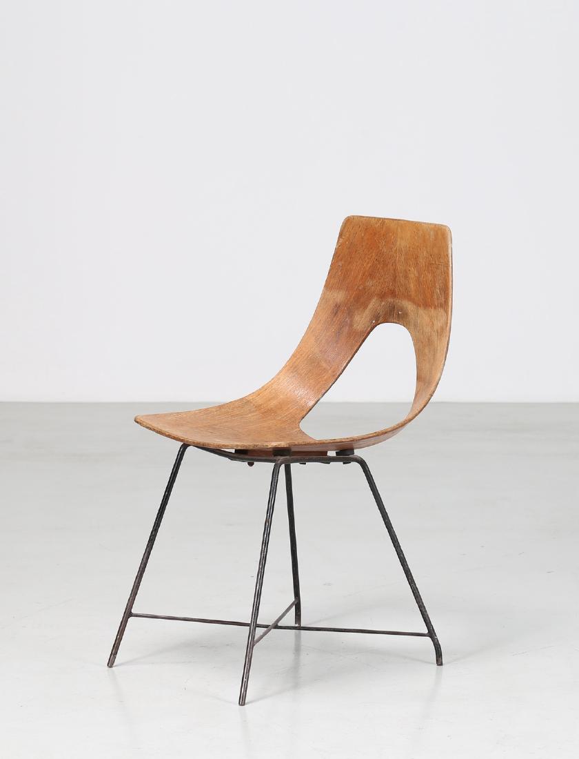 AUGUSTO BOZZI Sedia in tondino metallo compensato: BOZZI AUGUSTO (1924 - 1982) Sedia in tondino metallo compensato curvato per Saporiti anni 50Â°. -. Cm 42,00 x 82,00 x 50,00.