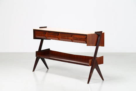SERGIO DASSI Consolle in palissandro e marmo, per: DASSI SERGIO Consolle in palissandro e marmo, per Dassi Lissone anni 50 . . Cm 156,00 x 90,00 x 48,50.