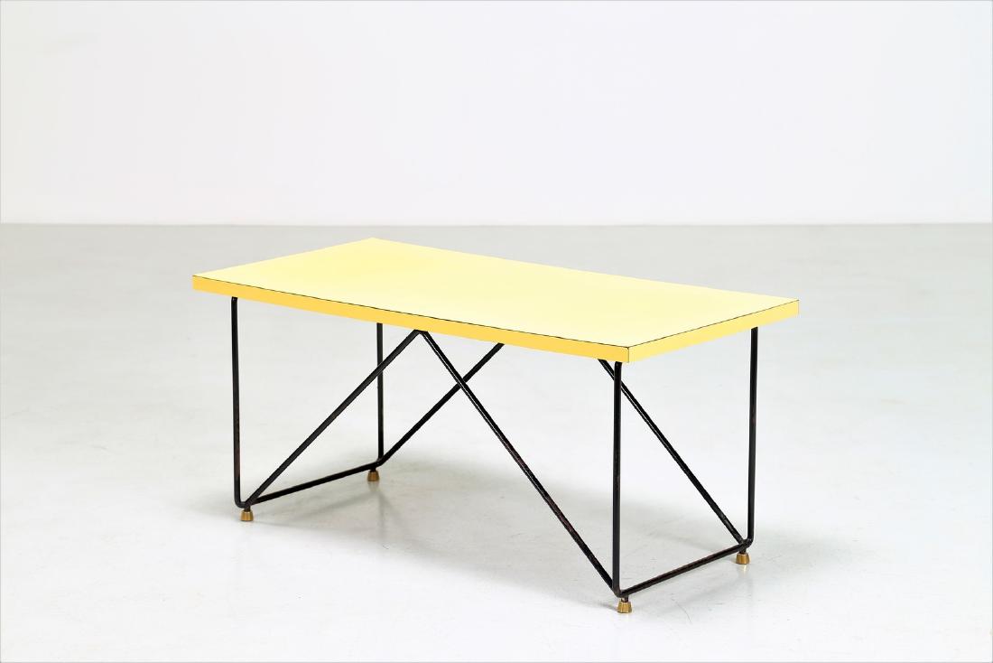 GASTONE RINALDI Small table.: Small table. . Cm 100,00 x 47,50 x 50,50. Matt painted iron rod with laminate top, mod. T510, for Rima 50s. Publication: Gastone Rinaldi Designer at Rima edited by Giuseppe and Jacopo Drago, page 211