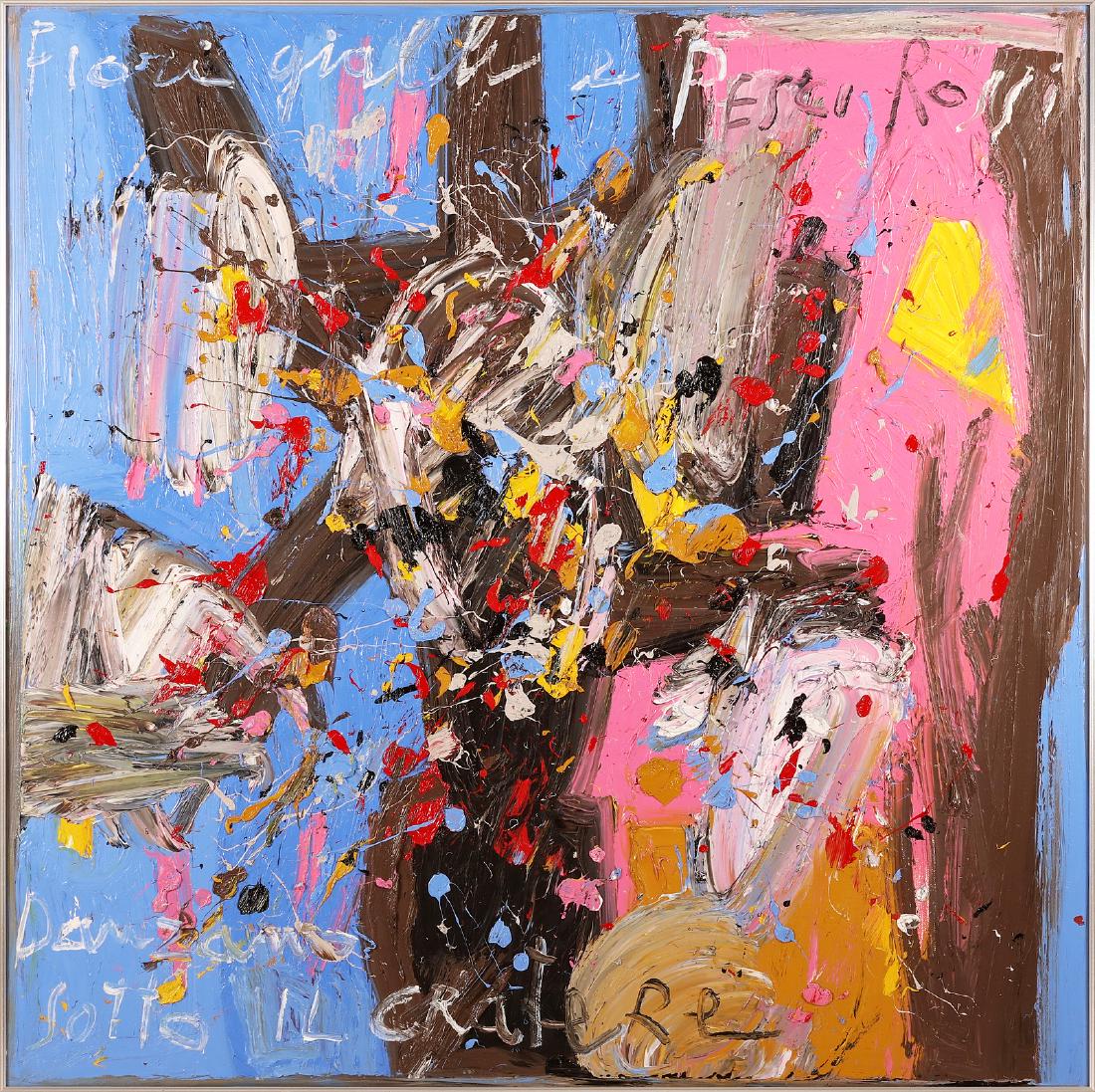 GIORGIO MOISO Untitled.: Untitled. 2005. Mixed media on canvas. Cm 100,00 x 100,00. At the back title, signature and year. Artist's authenticity certificate on photo. Frame present