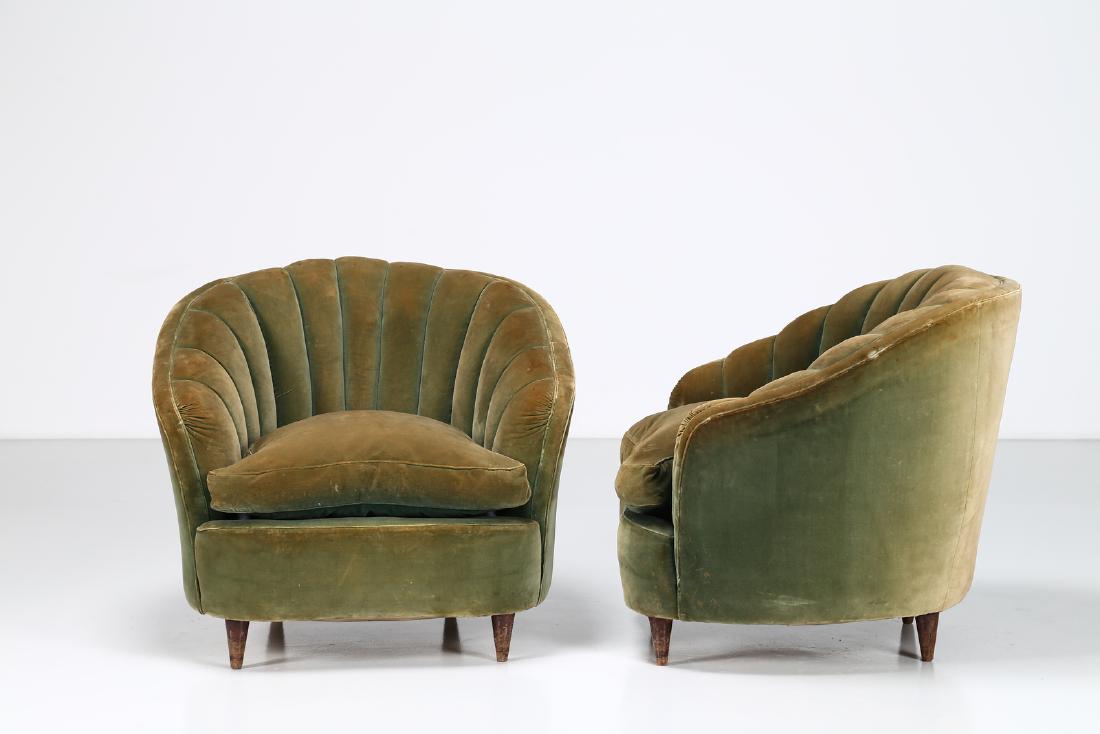 OSVALDO BORSANI Pair of wood and fabric armchairs, (1 of 5)