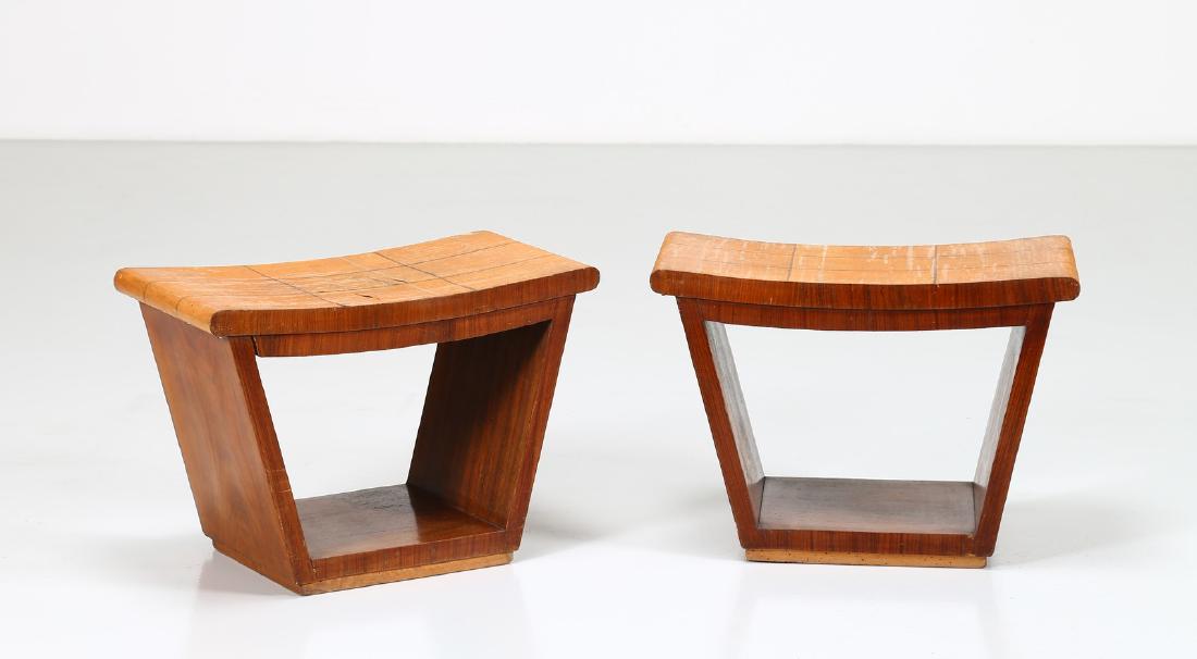 OSVALDO BORSANI Pair of inlaid wood stools, 1950s. (1 of 6)