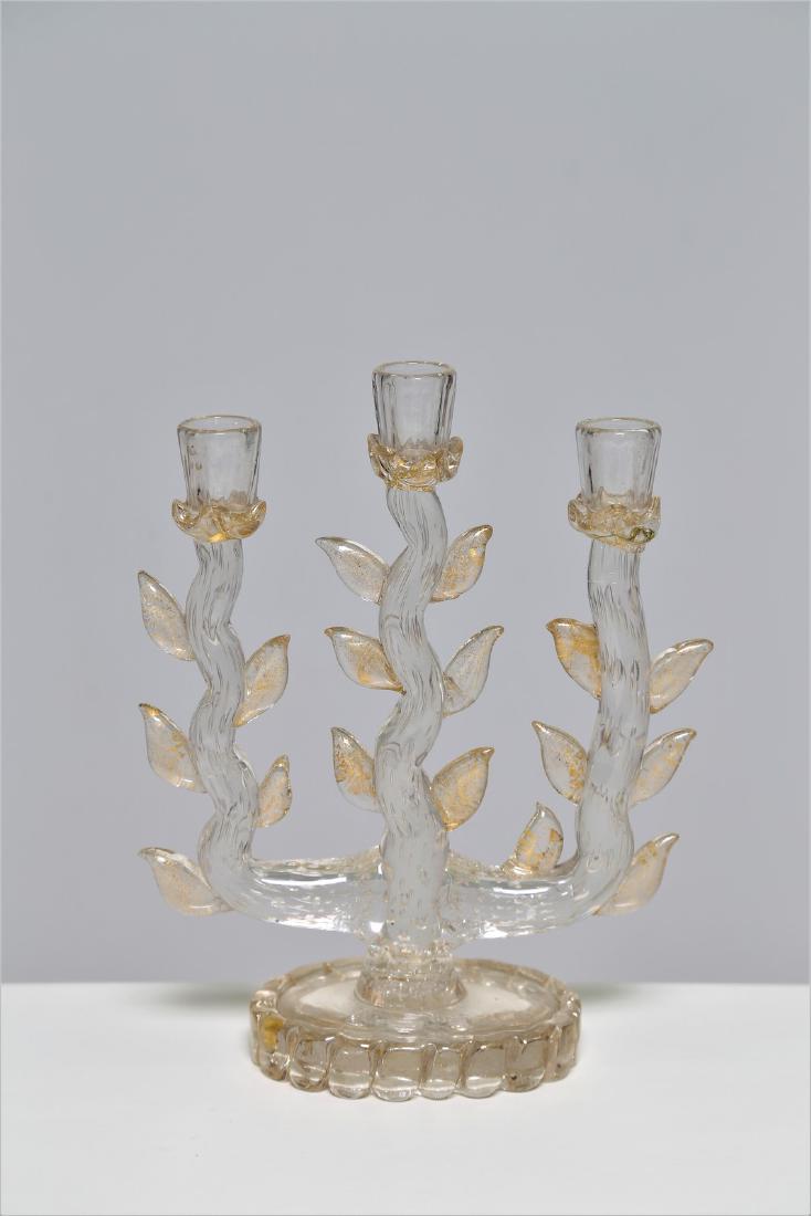 BAROVIER & TOSO  Clear glass candelabra with bubble (1 of 3)