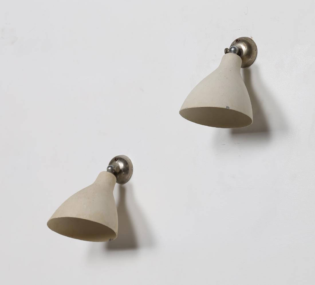 GINO SARFATTI Pair of wall lamps in lacquered, chromed (1 of 3)