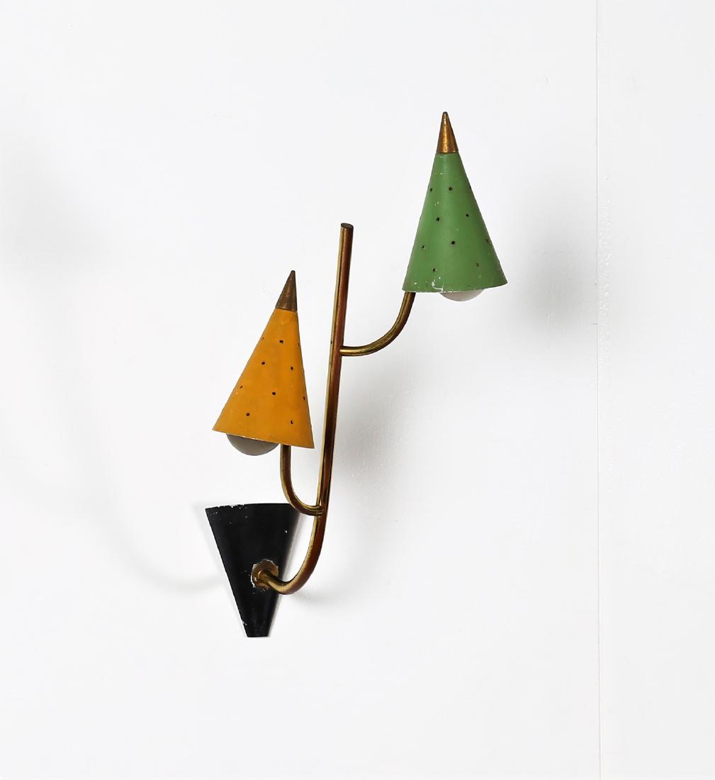 STILNOVO  Lacquered metal and brass wall light, 1950s. (1 of 3)