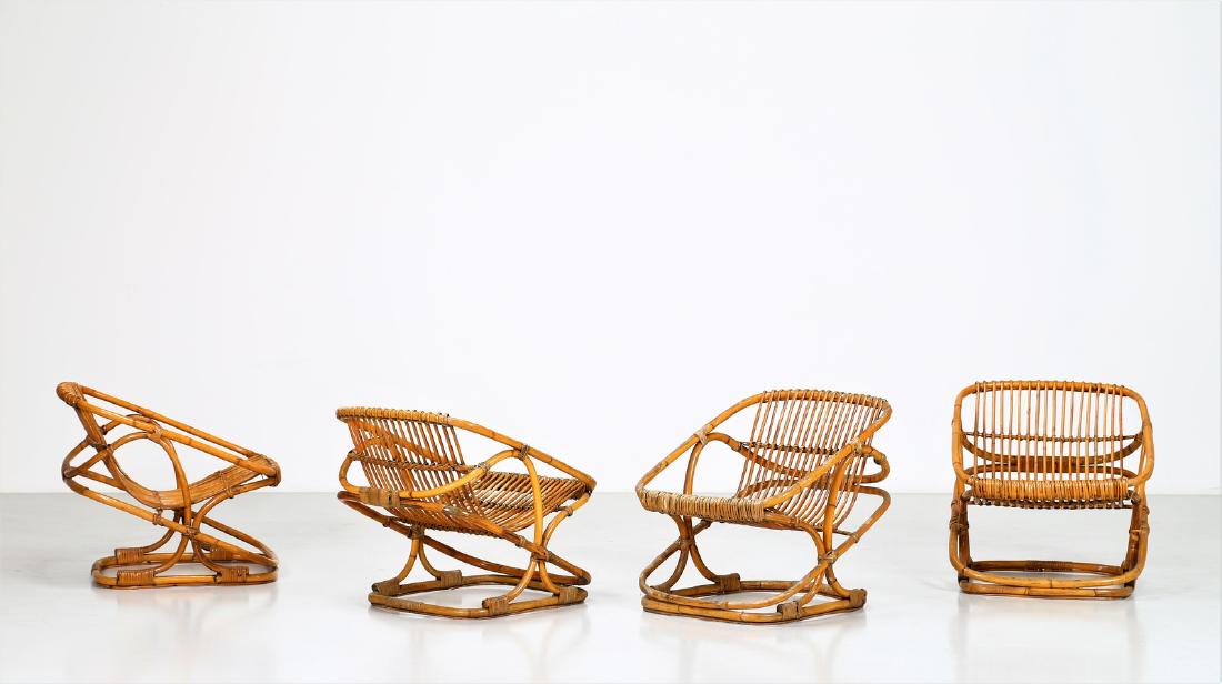 BONACINA 1889 Four wicker armchairs, 1950s. (1 of 6)