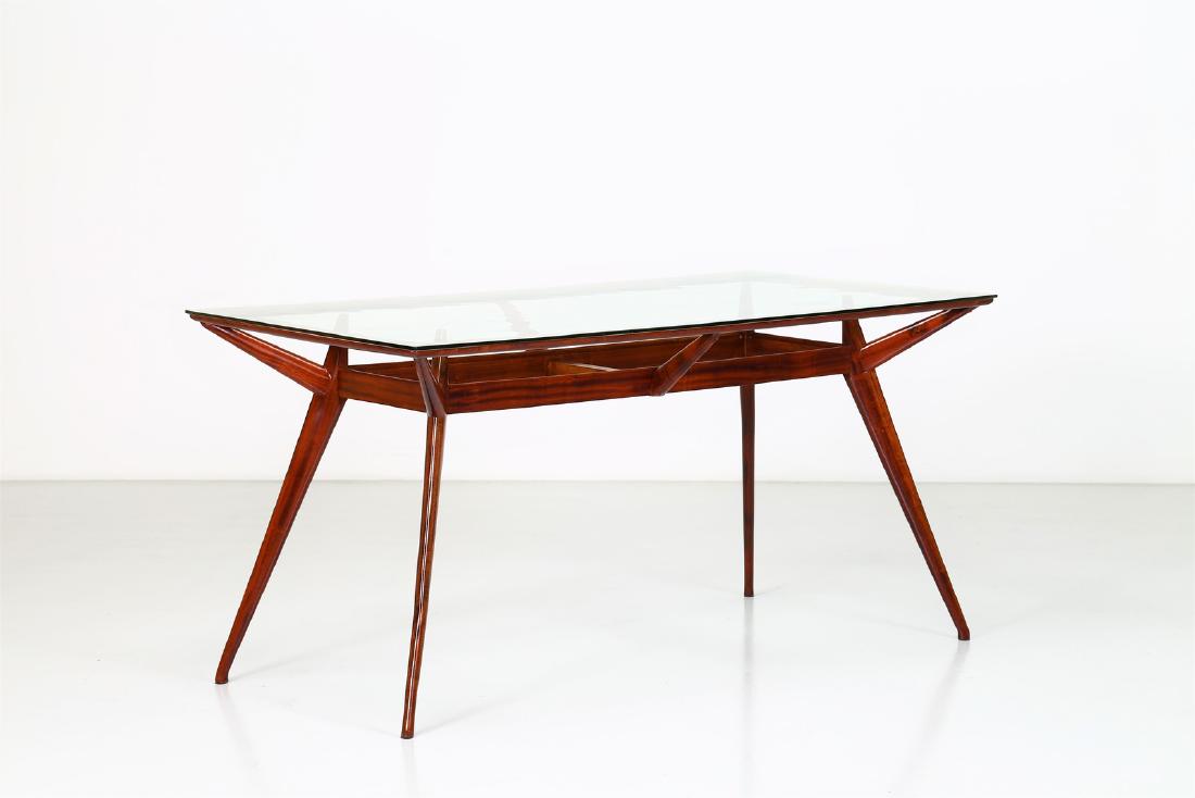 SILVIO CAVATORTA Mahogany table with crystal glass top, (1 of 6)