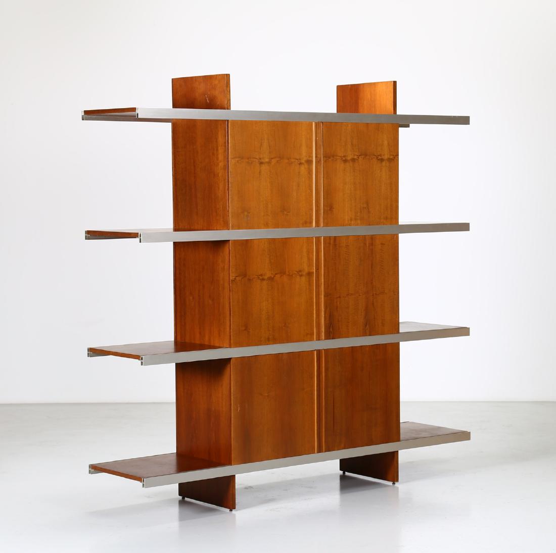 ANGELO MANGIAROTTI Walnut and aluminium bookcase, mod. (1 of 6)