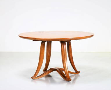 GUGLIELMO PECORINI Round walnut table.: Round walnut table. . Cm 140,00 x 80,00 x 140,00. Unique piece, part of the furniture of Casa Urbano Zaccagnini, Florence, 1935.