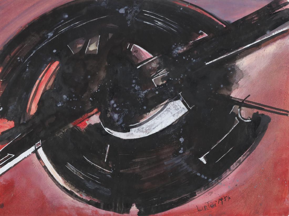 GIANNI BERTINI Untitled.: Untitled. 1954. Mixed media on paper. Cm 64,00 x 50,00. Signature and year lower right. Gianni Bertini archive's authenticity certificate on photo.
