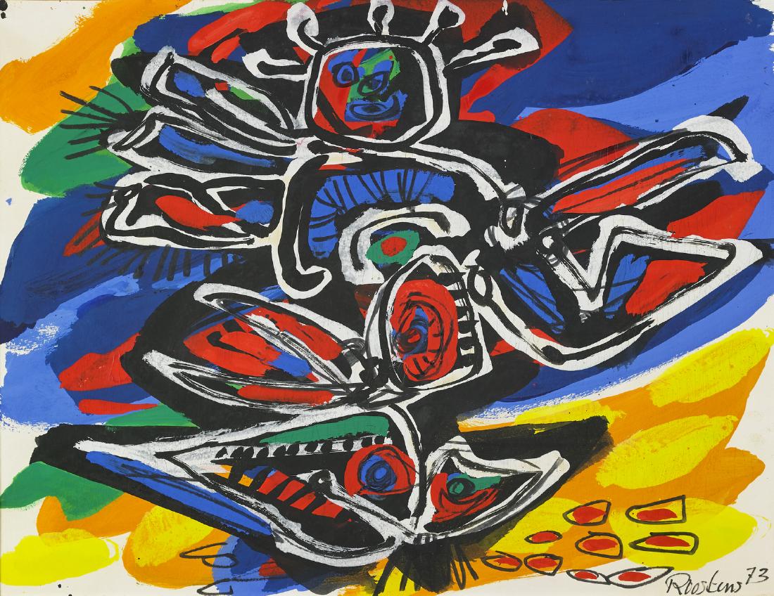 ANTON ROOSKENS Untitled.: Untitled. 1973. Mixed media on paper mounted on canvas . Cm 64,00 x 48,50. Signature and year lower right. Frame present