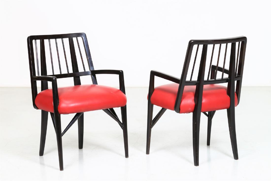 PAUL LASZLO Pair of armchairs.: Pair of armchairs. . Cm 55,00 x 81,00 x 53,00. Lacquered wood and sky, 50s. New York private collection,.