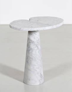 ANGELO MANGIAROTTI Coffe table mod. Eros.: Coffe table mod. Eros. White Carrara marble. Cm 66,00 x 72,00 x 46,00. For Skipper, 1962.Publications: Gramigna G., Repertorio del Design Italiano, Umberto Allemandi & Co, Torino, page 192