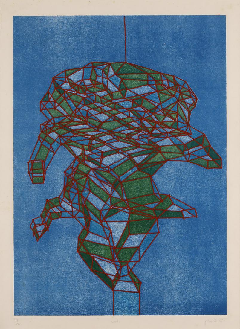 ACHILLE PERILLI Untitled.: Untitled. 1969. Etching. Cm 55,00 x 70,00. 23/95. Edition, signature and year lower in pencil. Foxing signs. Plate size: 40x57.5 cm. Frame present