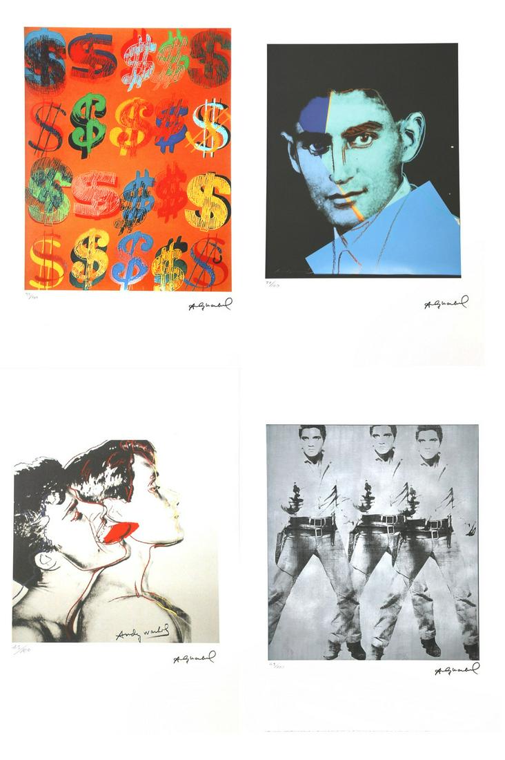 ANDY WARHOL Lot composed of 4 sheets.: Lot composed of 4 sheets. Lithograph. Cm 37,00 x 57,00. 1. Twenty dollar: 93/100. Edition lower left in pencil and signature lower right in print. Arches paper, France; George Israel, Paris samps. At