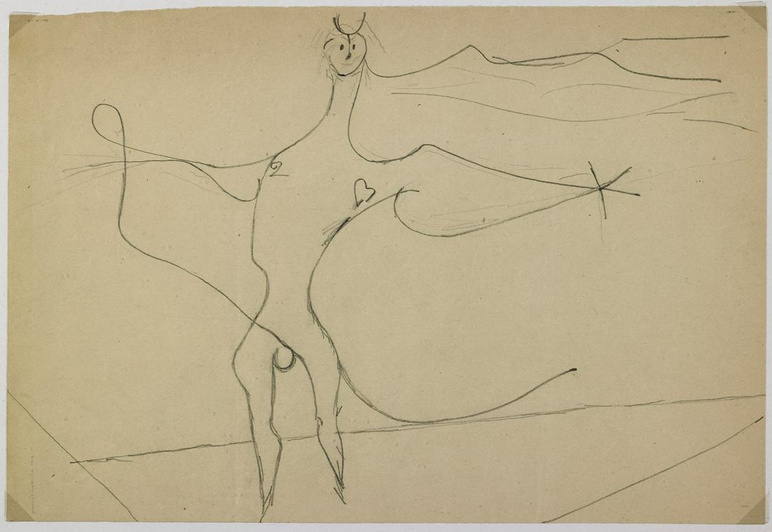 OSVALDO LICINI Trip to Rome.: Trip to Rome. 1954. Pencil on paper. Cm 27,00 x 18,00. At the back title, signature, year and Lorenzelli Gallery, Milan stamp. Frame present