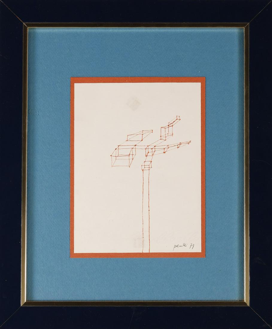 ACHILLE PERILLI Composition.: Composition. 1979. Drawing on paper. Cm 16,00 x 22,00. Signature and year lower right. Raffaello Filigree lower right. At the back Studio F22 label. Frame present