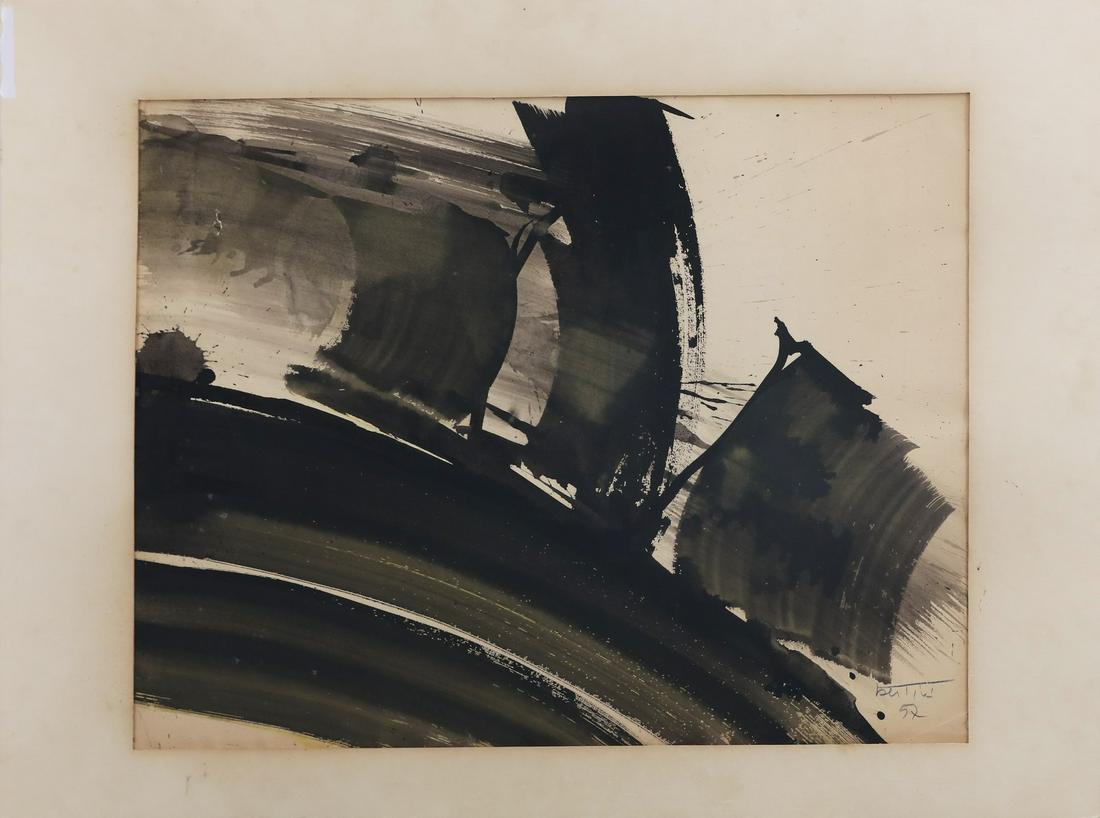 GIANNI BERTINI Untitled.: Untitled. 1957. Mixed media on paper. Cm 65,00 x 50,00. Signature and year lower right. Small defect.