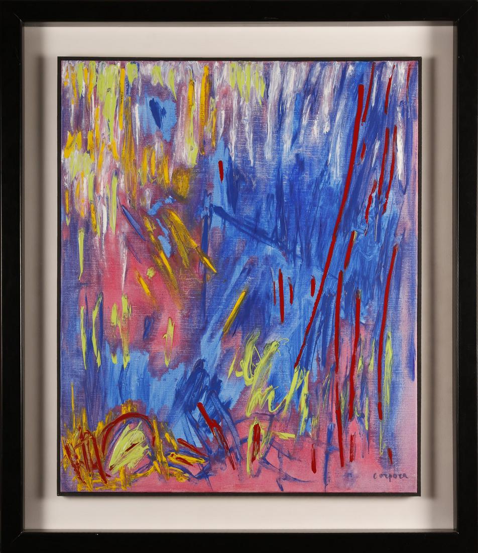 ANTONIO CORPORA Untitled (Paese sconosciuto).: Untitled (Paese sconosciuto). 1990. Acrylic on canvas. Cm 60,00 x 73,00. Signature lower right. At the back title and signature. Artist's authenticity certificate on photo. Frame present