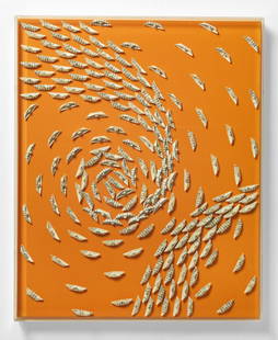 RICCARDO GUSMAROLI Untitled (Il simbolo perduto cap 1).: Untitled (Il simbolo perduto cap 1). 2019. Mixed media and applications on canvas. Cm 45,00 x 55,00. At the back title and signature. Within plexiglass case. Artist's authenticty certificate on photo.