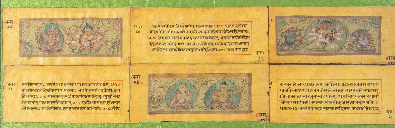Arte Himalayana Six folios from a Nepalese holy: Himalayan Art Six folios from a Nepalese holy manuscript Nepal, 19th century . . Cm 21,00 x 18,00. Frame present