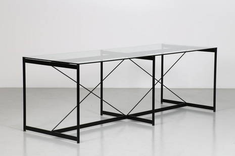 MARIO ASNAGO (1896-1981) & CLAUDIO VENDER (1904-1986): Table. Metal and glass. Cm 221,00 x 75,00 x 81,00. "Asnago Vender" model table with structure in metal rod and glass top, Pallucco production, 90s; date of design: 1936.