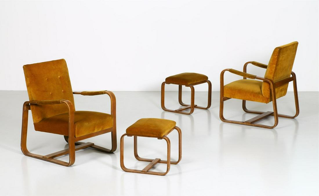 GIUSEPPE PAGANO Pair of armchirs with pouf. (1 of 7)