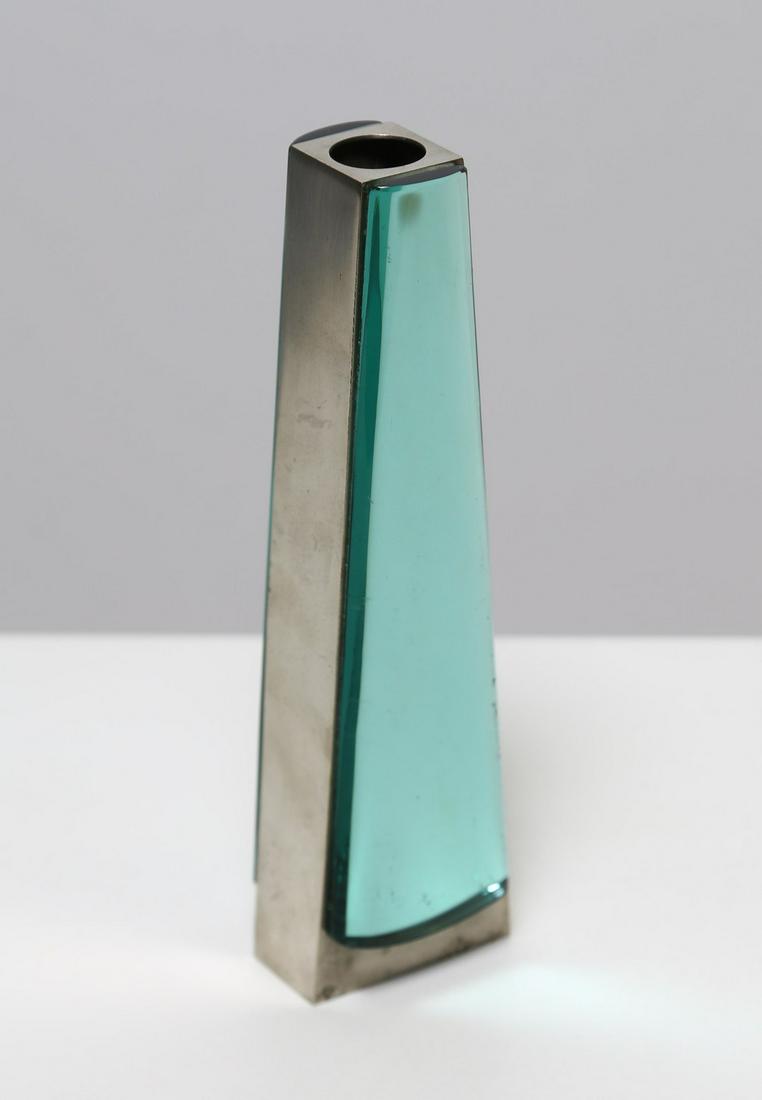 MAX INGRAND Vase.: Vase. Crystal, brass. Cm 6,00 x 21,50 x 4,50. Mirrored crystal vase with nickel-plated brass detail, model 2325, for Fontana Arte, 60s.Publications: Fontana Arte Quaderni n. 6, 1964, p. 203