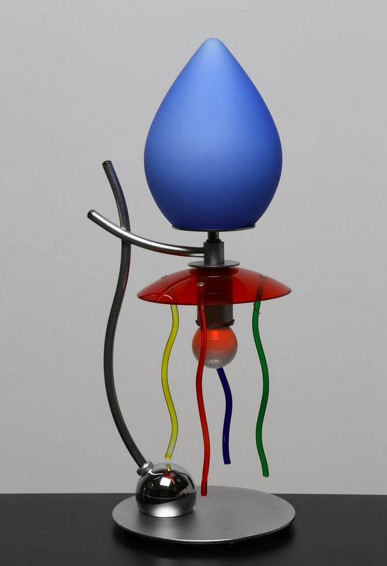 ANDREA ANASTASIO Table lamp.: Table lamp. glass, aluminium in plastic. Cm 17,00 x 50,00. Table lamp in glass, plastic and aluminum, model Giocasta Notte, for Artemide, brand at the base.