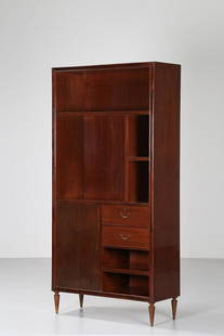 PIERLUIGI SPADOLINI Attributed Pair of cabinets.: Attributed Pair of cabinets. Mahogany. Cm 100,00 x 203,00 x 40,50. Polished mahogany wood structure, brass details. 50s.