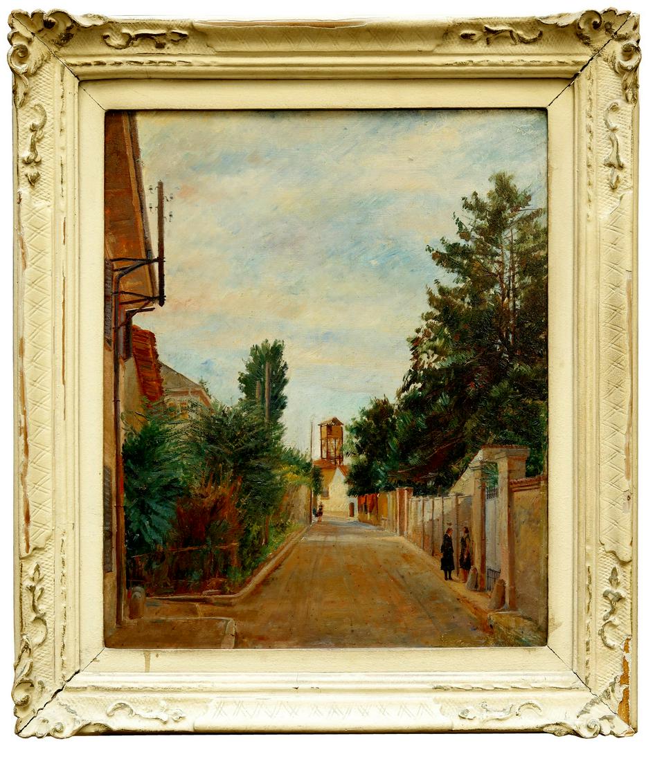 PIERO MARUSSIG Boulevard with figures.: Boulevard with figures. Oil on Masonite. Cm 44,50 x 55,50. The artwork is archived by Piero Marussig Archive press the Studio d'Arte Nicoletta Colombo, Milan, April 15th 2019.The artwork has been star