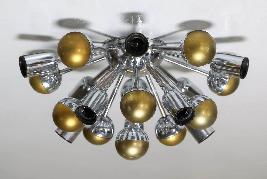 MANIFATTURA ITALIANA Ceiling light, 70s.: ITALIAN WORK Ceiling light, 70s. Chromed metal and brass.. Cm 44,00 x 23,00 x 44,00.
