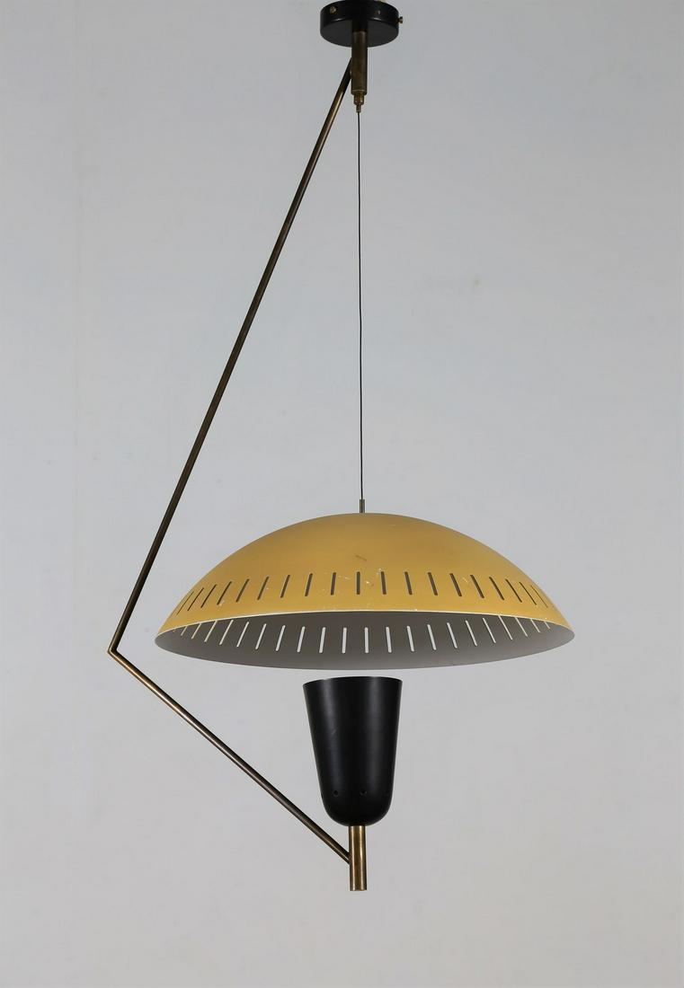 MANIFATTURA ITALIANA DEL XXI SECOLO Ceiling light.: ITALIAN WORK OF 21st CENTURY Ceiling light. Painted metal and brass. Cm 50,00 x 104,00 x 50,00.