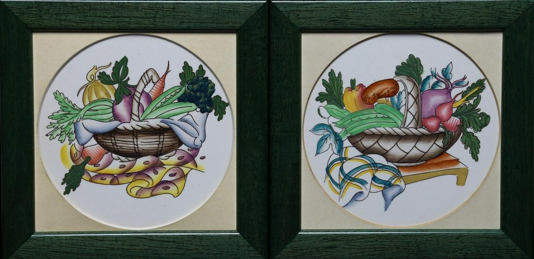 GIOVANNI GARIBOLDI Pair of ceramic tiles, 60s.: Pair of ceramic tiles, 60s. Ceramic. Cm 15,00 x 15,00. Richard Ginori-San Cristoforo production, manufacturing brand.