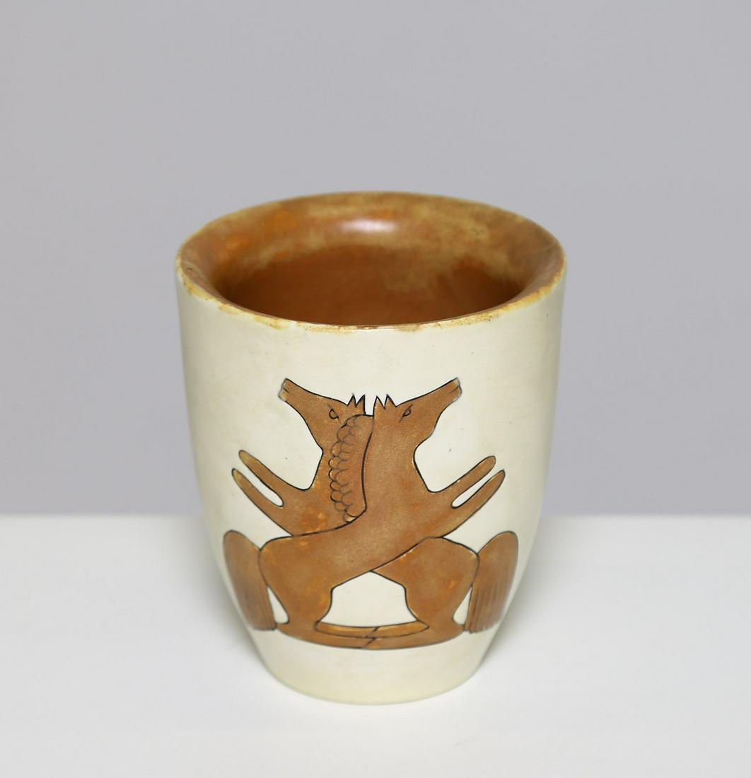 GIOVANNI GARIBOLDI Small vase, 40s.: Small vase, 40s. Ceramic. Cm 11,00 x 12,50. San Cristoforo production. Manufacturer's initials.