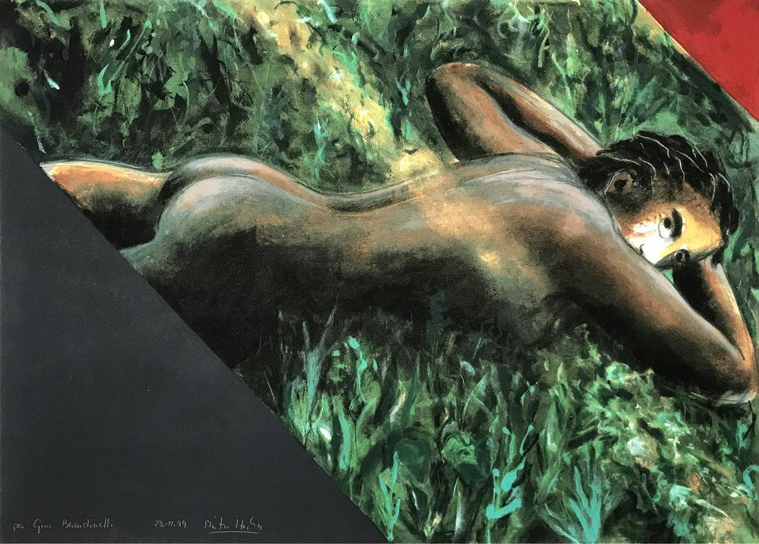 DIETER HACKER Untitled.: Untitled. 1999. Silkscreen. Cm 95,00 x 69,00. Dedication, signature and year lower left in pencil.