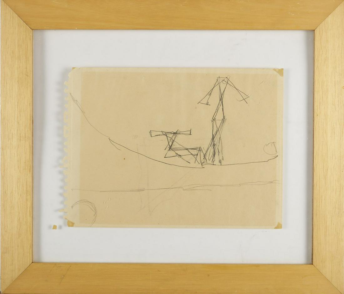 OSVALDO LICINI .: . Pencil on paper. Cm 28,00 x 21,00. Pencil on double-faced notepad paper. Provenance declaration of the Caterina Hellstrom Riccitelli Collection on photography. Publications: Meeting Art, auction cat